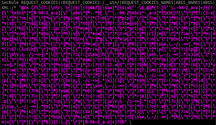A typical CRS rule with the machine generated regular expression